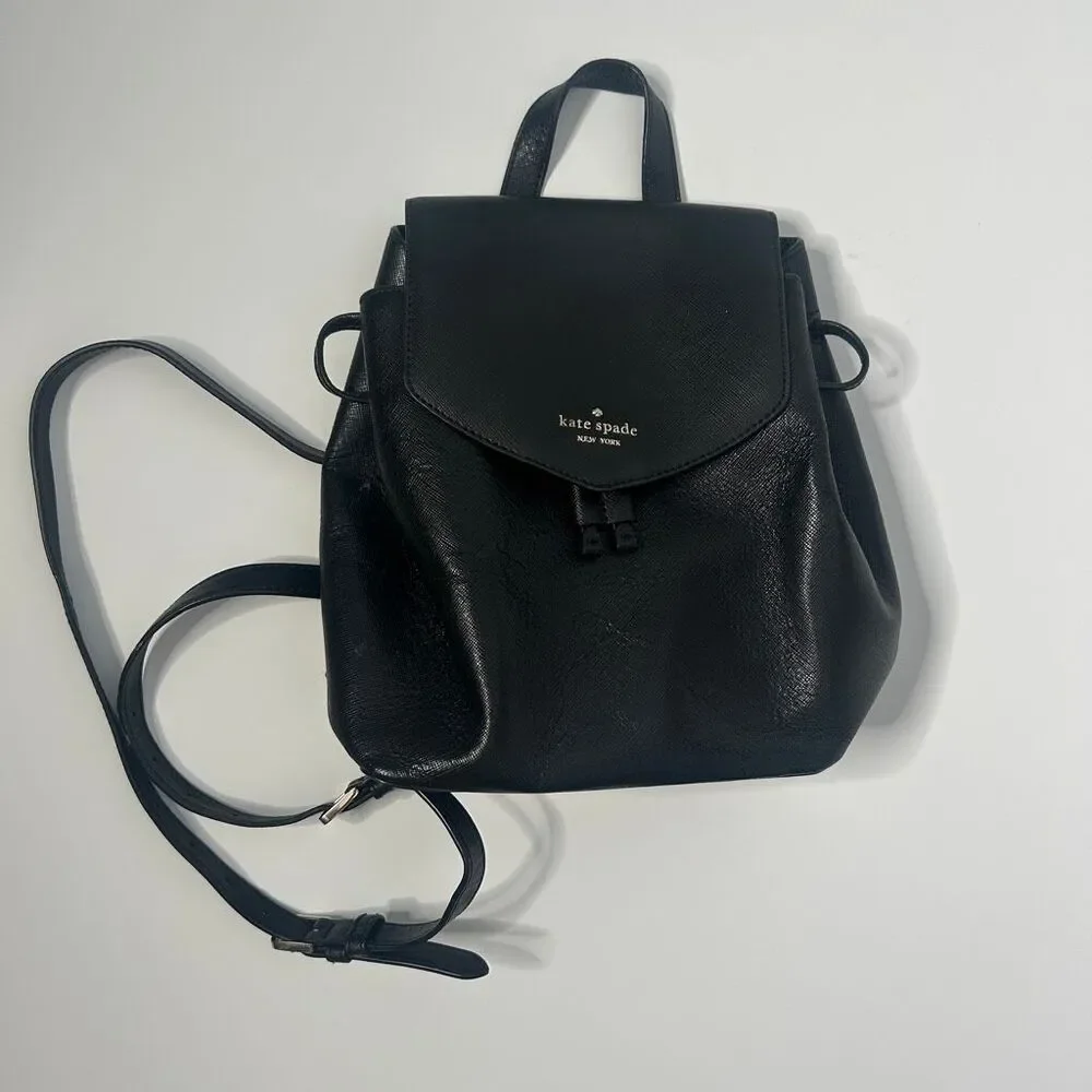 Kate Spade Black Saffiano Leather Flap Backpack